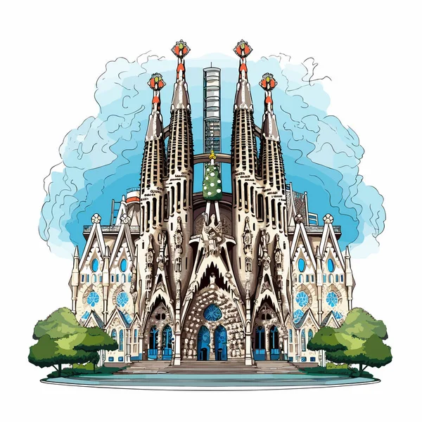 Sagrada Familia Sagrada Familia Hand Drawn Comic Illustration Vector Doodle — Stock Vector