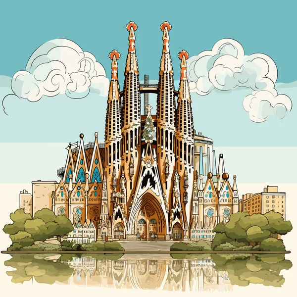 Sagrada Familia Sagrada Familia Illustration Comique Dessinée Main Illustration Vectorielle — Image vectorielle