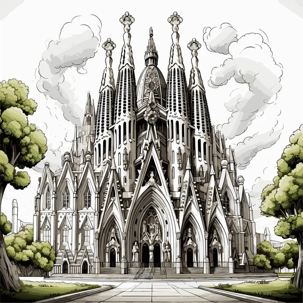 Sagrada Familia Sagrada Familia手绘漫画 矢量涂鸦风格卡通画 — 图库矢量图片