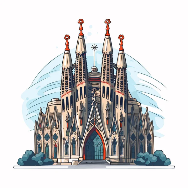 Саграда Фабрегас Sagrada Familia Нарисовала Комическую Иллюстрацию Вручную Векторная Иллюстрация — стоковый вектор
