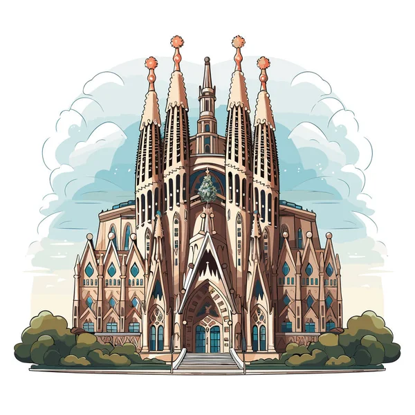 Саграда Фабрегас Sagrada Familia Нарисовала Комическую Иллюстрацию Вручную Векторная Иллюстрация — стоковый вектор