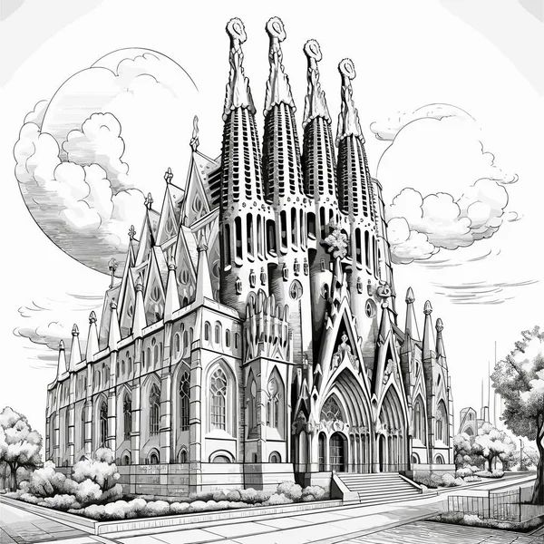 Sagrada Familia Sagrada Familia Illustration Comique Dessinée Main Illustration Vectorielle — Image vectorielle