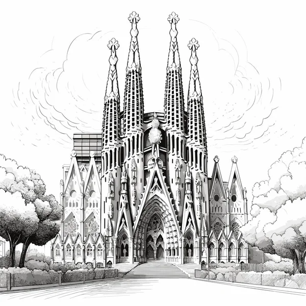 Sagrada Familia Handgezeichnete Comic Illustration Der Sagrada Familia Zeichentrickfilm Vector — Stockvektor