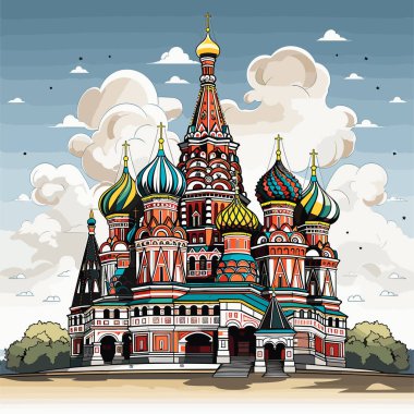 Kutsanmış Vasily Katedrali. Saint Basil Katedrali elle çizilmiş komik çizimler. Vektör karalama stili çizgi film çizimi