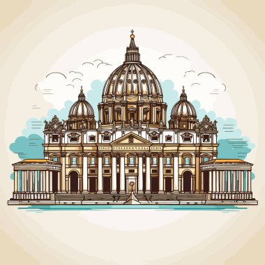 Aziz Peter Bazilikası. Aziz Peter Bazilikası el yapımı çizgi roman illüstrasyonu. Vektör karalama stili çizgi film çizimi