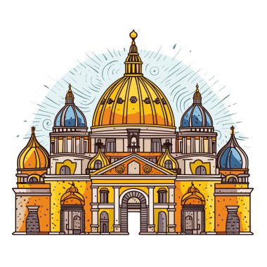 Aziz Peter Bazilikası. Aziz Peter Bazilikası el yapımı çizgi roman illüstrasyonu. Vektör karalama stili çizgi film çizimi