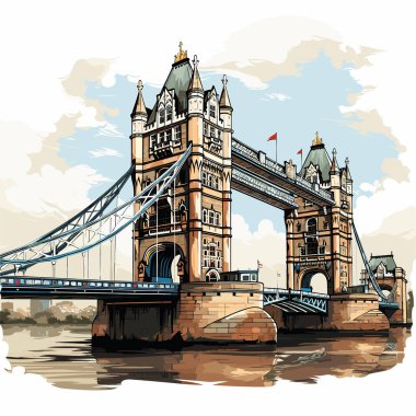 Tower Köprüsü. Tower Bridge el çizimi çizgi roman çizimi. Vektör karalama stili çizgi film çizimi