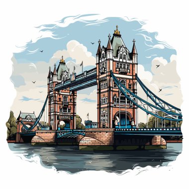 Tower Köprüsü. Tower Bridge el çizimi çizgi roman çizimi. Vektör karalama stili çizgi film çizimi