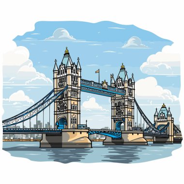Tower Köprüsü. Tower Bridge el çizimi çizgi roman çizimi. Vektör karalama stili çizgi film çizimi