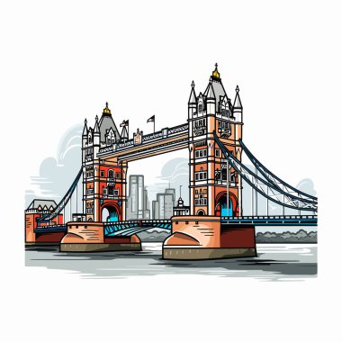 Tower Köprüsü. Tower Bridge el çizimi çizgi roman çizimi. Vektör karalama stili çizgi film çizimi