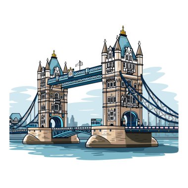 Tower Köprüsü. Tower Bridge el çizimi çizgi roman çizimi. Vektör karalama stili çizgi film çizimi