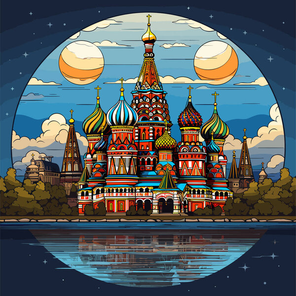 Cathedral of Vasily the Blessed. Saint Basil's Cathedral hand-drawn comic illustration. Vector doodle style cartoon illustration