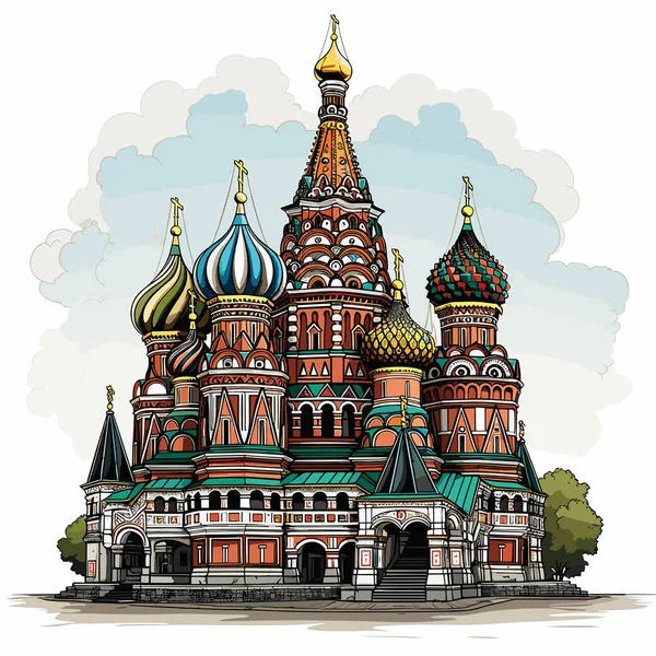 Vasili Siunatun Katedraali Pyhän Vasilin Katedraalin Käsin Piirretty Sarjakuva Vektori — vektorikuva