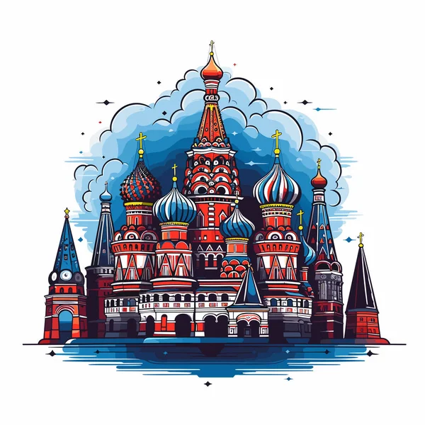 Cathedral Vasily Blessed Saint Basil Cathedral Hand Drawn Comic Illustration — Stock Vector
