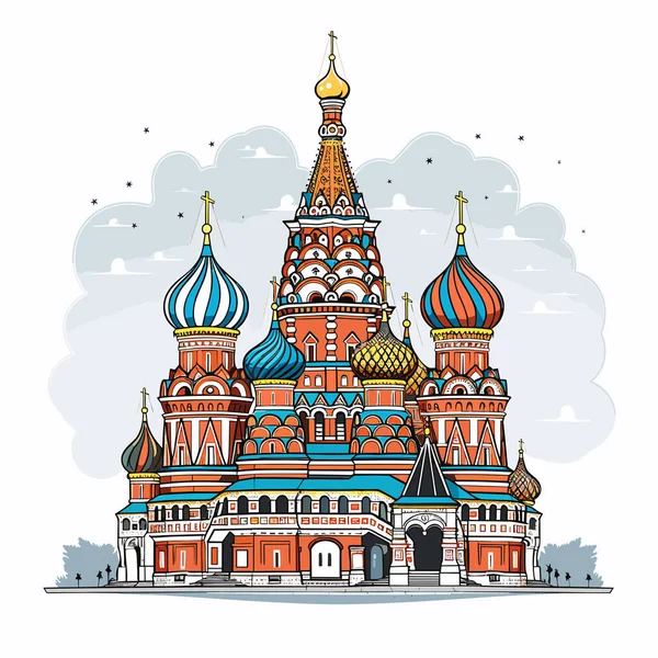 Kutsanmış Vasily Katedrali Saint Basil Katedrali Elle Çizilmiş Komik Çizimler — Stok Vektör