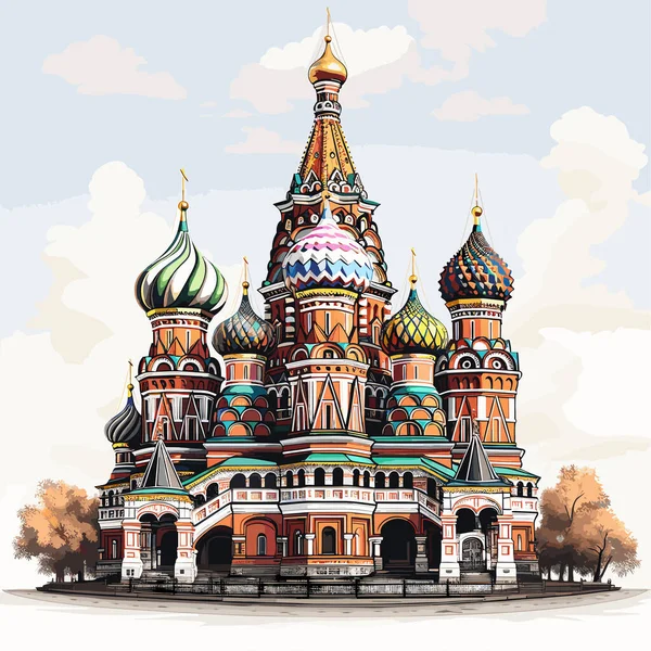 Kathedraal Van Vasily Gezegende Saint Basil Cathedral Met Hand Getekend — Stockvector