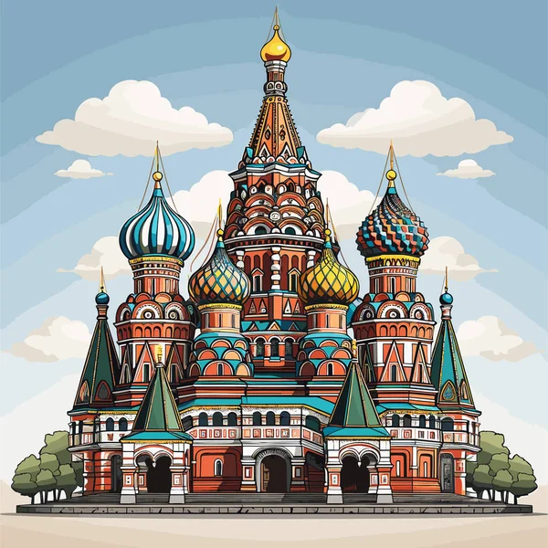 Katedrála Vasilije Blahoslaveného Katedrála Basila Ručně Kreslený Komiks Vektorové Kreslené — Stockový vektor