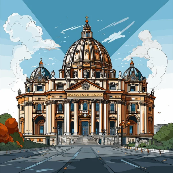 サンピエトロ大聖堂 サンピエトロ大聖堂手描きの漫画のイラスト ベクトルドアスタイルの漫画イラスト — ストックベクタ