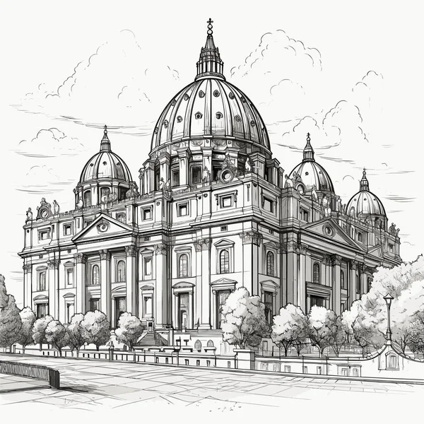 Sankt Peterskyrkan Basilikan Sankt Peterskyrkan Handritad Serietidning Vektor Klotter Stil — Stock vektor