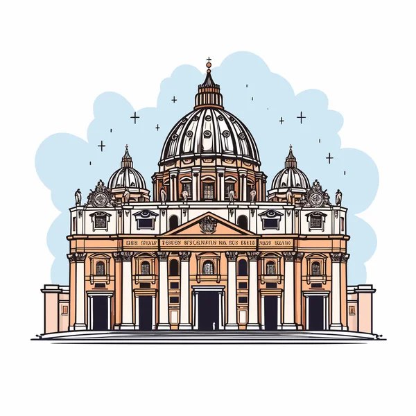 Basílica San Pedro Basílica San Pedro Ilustración Cómica Dibujada Mano — Archivo Imágenes Vectoriales