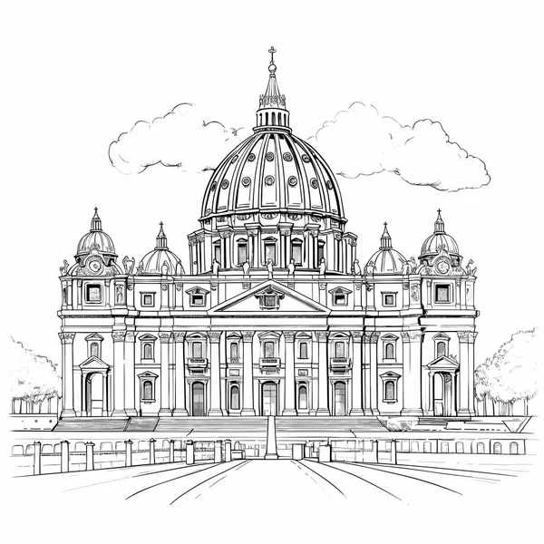 Собор Святого Петра Базилика Святого Петра Нарисованная Вручную Комическая Иллюстрация — стоковый вектор