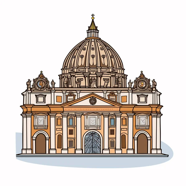 Собор Святого Петра Базилика Святого Петра Нарисованная Вручную Комическая Иллюстрация — стоковый вектор