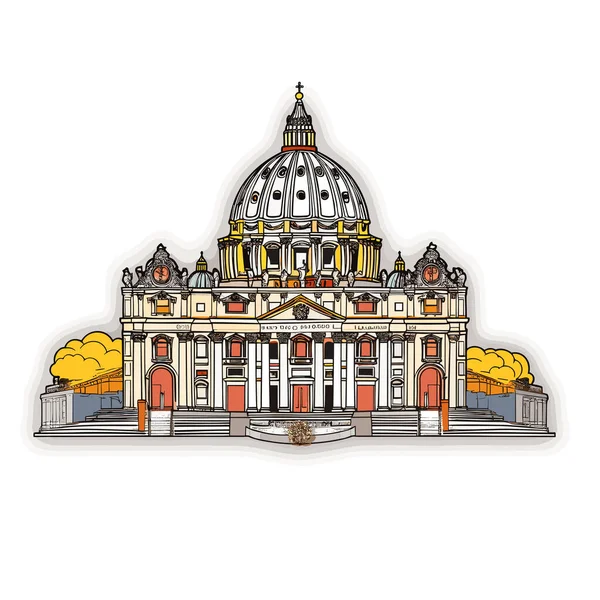 Szent Péter Bazilika Szent Péter Bazilika Kézzel Rajzolt Képregény Illusztráció — Stock Vector