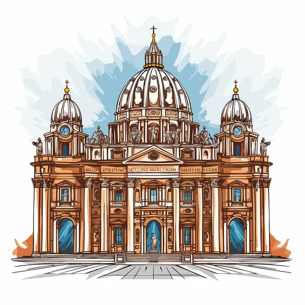 Saint Peter Basilica Basilica Saint Peter Hand Drawn Comic Illustration — Stock Vector