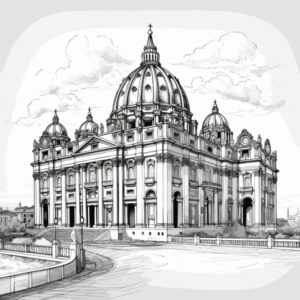 Bazilika Svatého Petra Bazilika Petra Ručně Kreslený Komiks Vektorové Kreslené — Stockový vektor