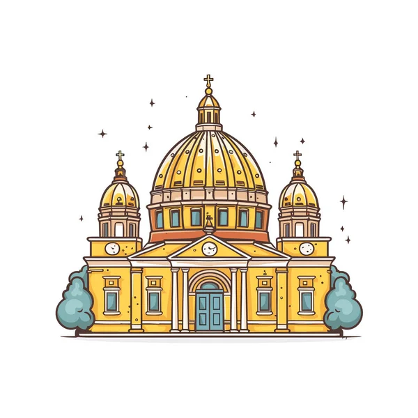 Basílica São Pedro Basílica São Pedro Ilustração Cômica Desenhada Mão — Vetor de Stock