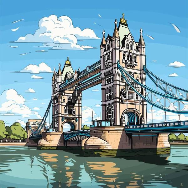 Most Tower Ilustracja Komiksu Tower Bridge Wektor Doodle Styl Kreskówki — Wektor stockowy