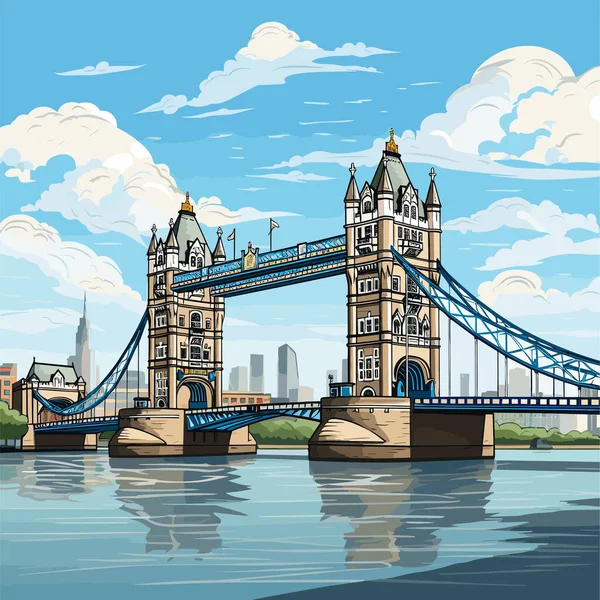 Tower Bridge Tower Bridge Illustration Comique Dessinée Main Illustration Vectorielle — Image vectorielle