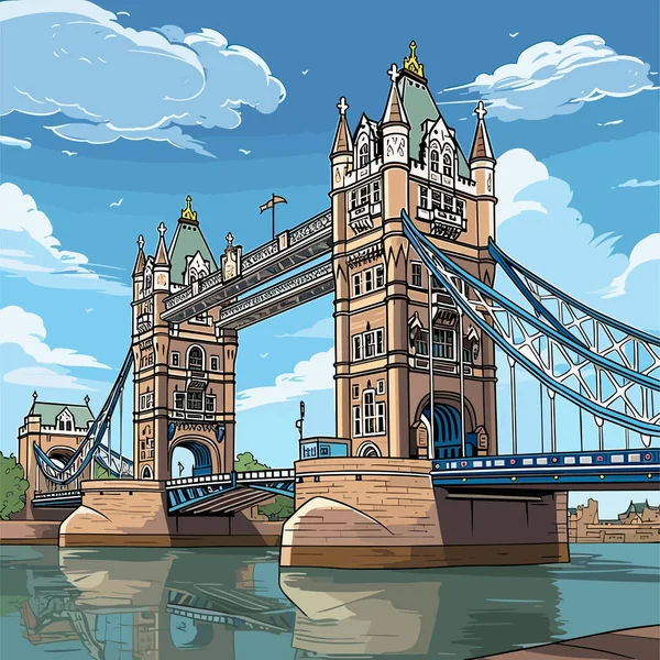 Tower Bridge Ben Tower Bridge Kézzel Rajzolt Képregény Illusztráció Vector — Stock Vector