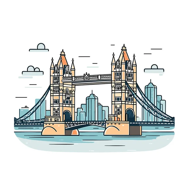 Tower Bridge Ručně Kreslený Komiks Tower Bridge Vektorové Kreslené Kreslené — Stockový vektor