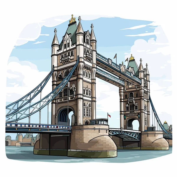 Tower Bridge Tower Bridge Ilustração Cômica Desenhada Mão Vector Doodle — Vetor de Stock