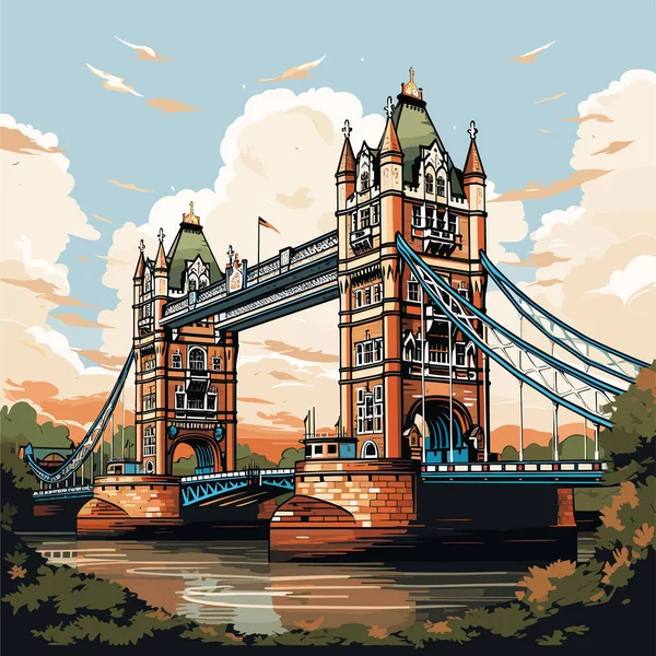 Tower Bridge Tower Bridge Ilustração Cômica Desenhada Mão Vector Doodle —  Vetores de Stock