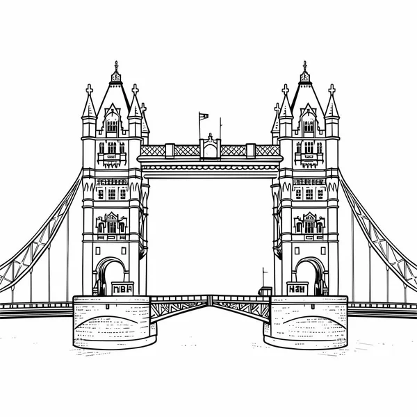 Most Tower Ilustracja Komiksu Tower Bridge Wektor Doodle Styl Kreskówki — Wektor stockowy