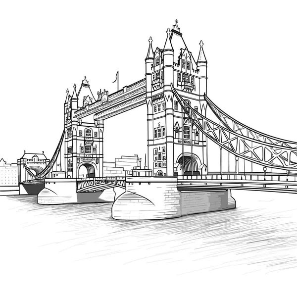 Torenbrug Tower Bridge Met Hand Getekend Stripverhaal Vector Doodle Stijl — Stockvector