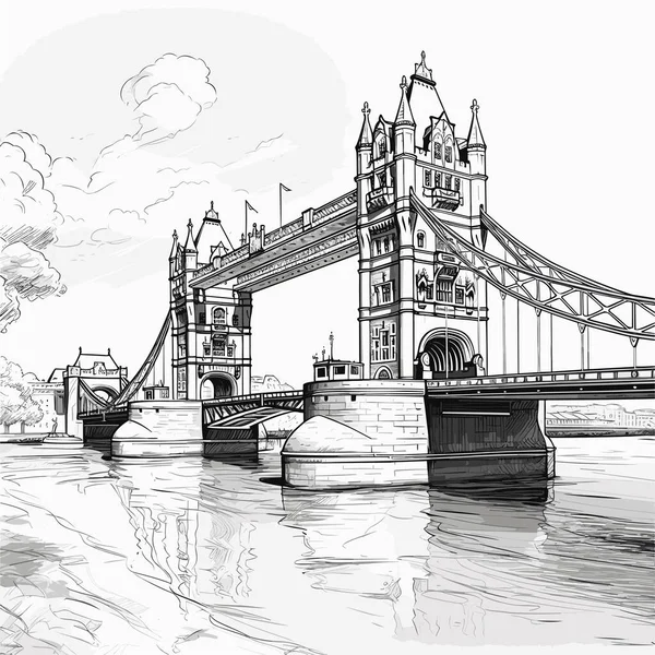Tower Bridge Tower Bridge Ilustración Cómica Dibujada Mano Vector Doodle — Vector de stock