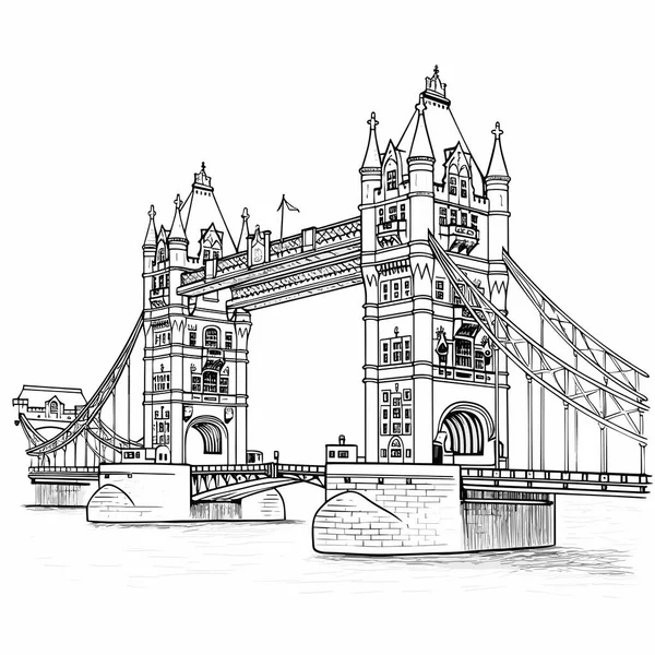 Тауэрский Мост Тауэрский Мост Ручной Работы Комической Иллюстрации Векторная Иллюстрация — стоковый вектор