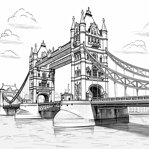 Tornbron Tower Bridge Handritad Serietidning Vektor Klotter Stil Tecknad Illustration — Stock vektor