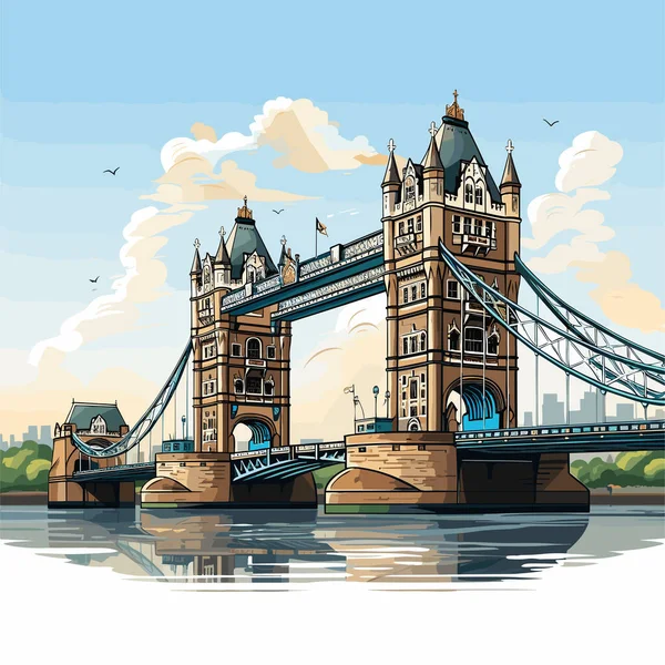 Tower Köprüsü Tower Bridge Çizimi Çizgi Roman Çizimi Vektör Karalama — Stok Vektör
