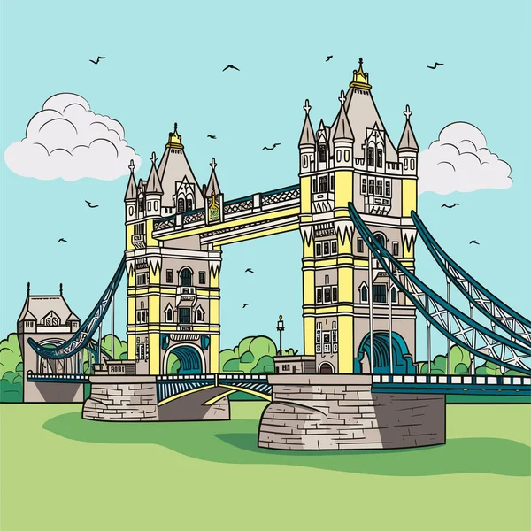Tower Bridge Tower Bridge Illustrazione Fumetti Disegnata Mano Illustrazione Del — Vettoriale Stock