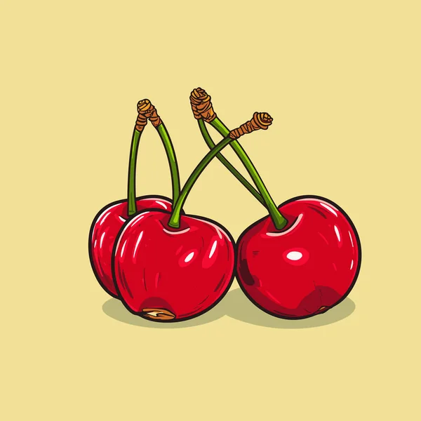 Cherry Dibujado Mano Ilustración Cómica Cereza Vector Doodle Estilo Ilustración — Vector de stock