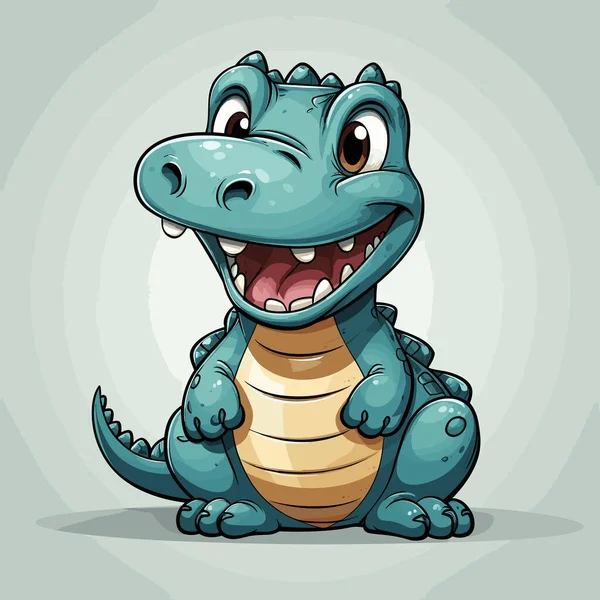 Alligator Met Hand Getekend Stripverhaal Een Krokodil Leuke Vector Doodle — Stockvector