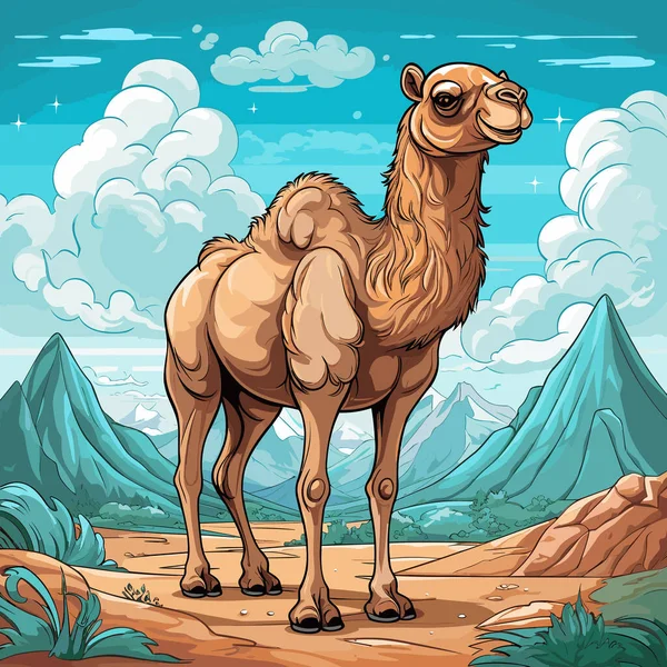 Ilustración Cómica Dibujada Mano Camello Camello Lindo Vector Doodle Estilo — Archivo Imágenes Vectoriales