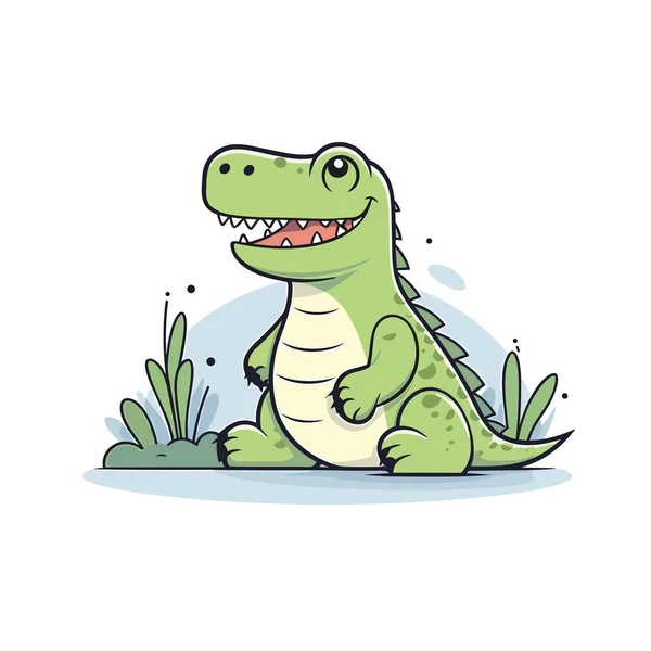 Krokodil Met Hand Getekend Stripverhaal Krokodil Leuke Vector Doodle Stijl — Stockvector
