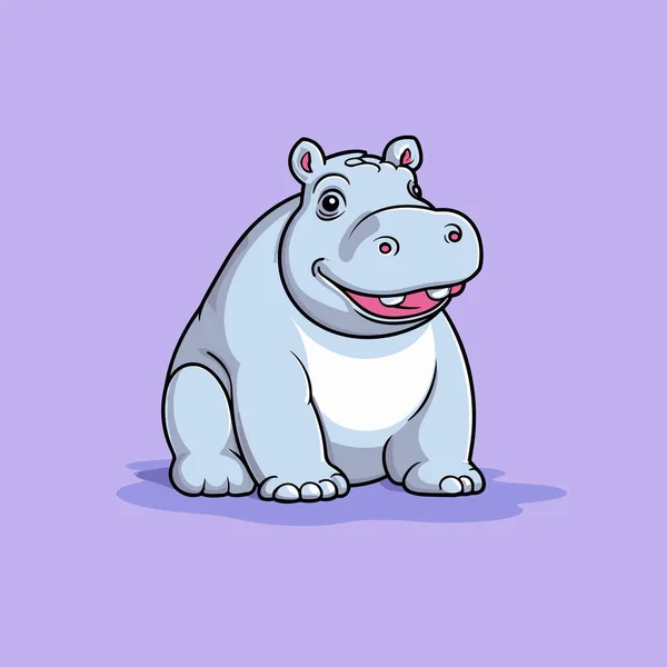 Hippo Met Hand Getekend Stripverhaal Hippopotamus Leuke Vector Doodle Stijl — Stockvector