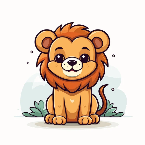 Illustration Comique Dessinée Main Par Lion Lion Illustration Vectorielle Mignonne — Image vectorielle