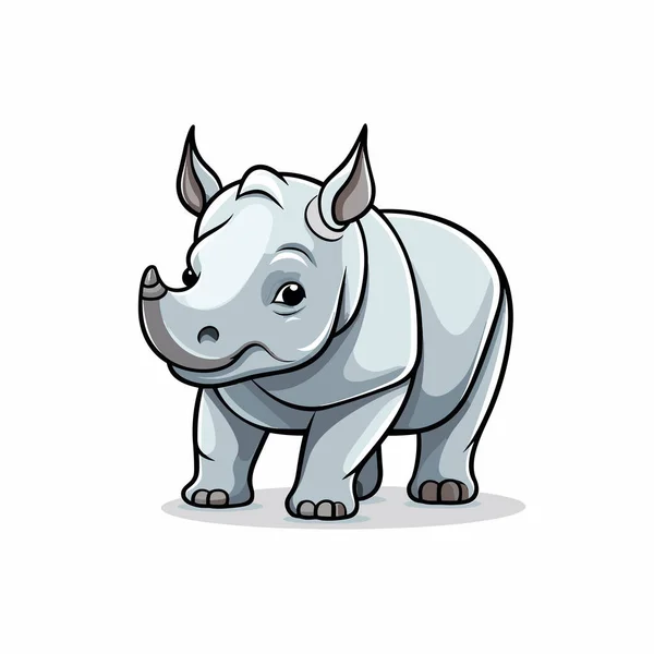 Ilustración Cómica Dibujada Mano Rhino Rinoceronte Lindo Vector Doodle Estilo — Vector de stock